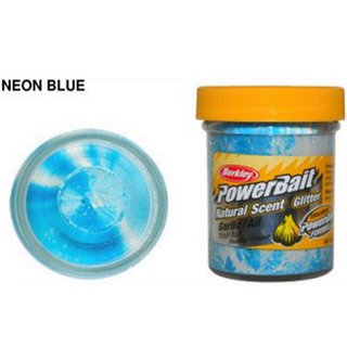 Pure Fishing Berkley Power Bait Dough Natural Scent - Garlic - Neon Blue / White